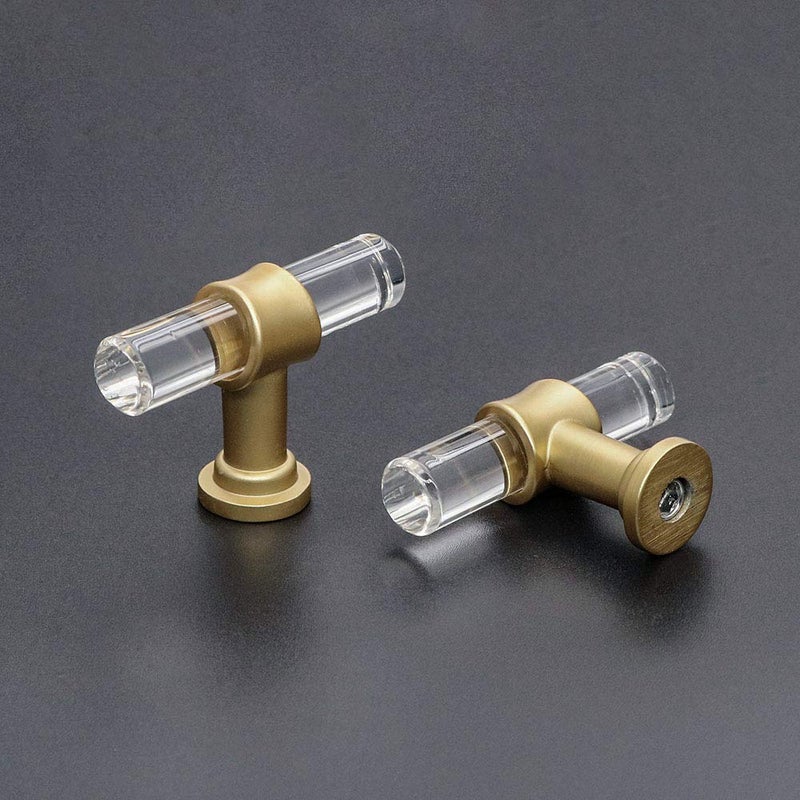 Peaha 10 Pack Cabinet Knobs T Shape Acrylic Drawer Knob Gold Decorative Hardware for Dresser Cupboards - Image 5